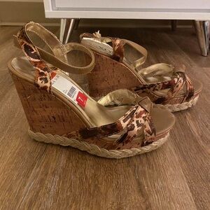 XOXO Brown Leopard Print Wedge Sandals
